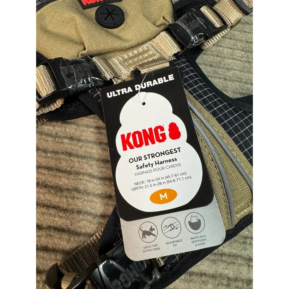NWT KONG Ultra Durable Safety Harness Tan Black Grid Dog Vest Medium 5359847